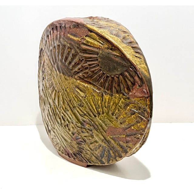 1970s Studio Art Pottery Disc Sculptural Vase Signed by Aleph Hammer For Sale - Image 4 of 13