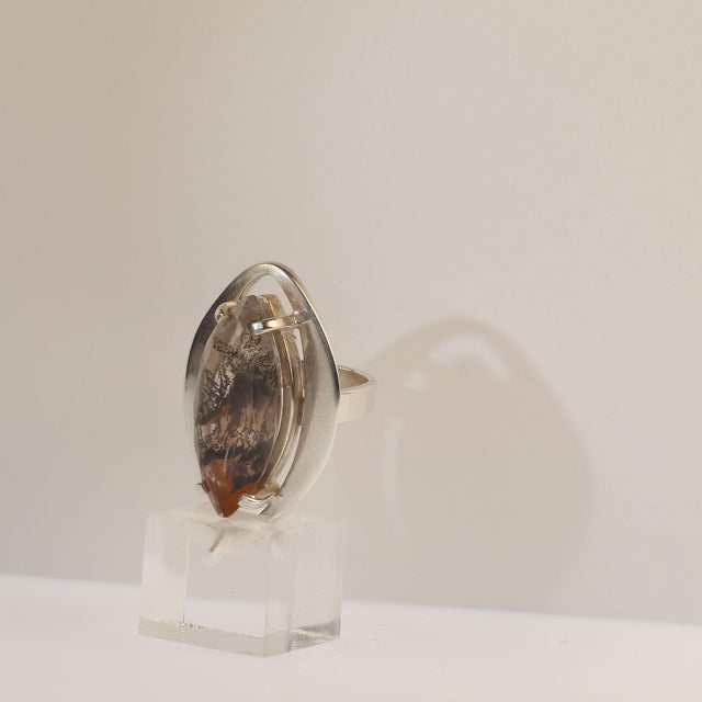 Late 20th Century Late 20th Century Black & Orange Dendritic Quartz in Handmade Sterling Silver Ring Size 5.5 For Sale - Image 5 of 7