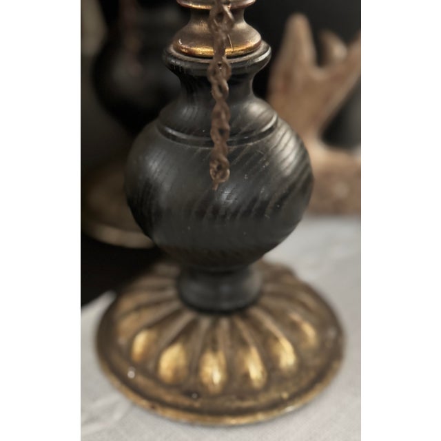 Late 19th Century 19th Century Tall Fireplace Pricket Candlesticks With Original Chain Snuffers | Pair For Sale - Image 5 of 5