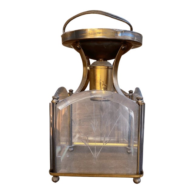 Vintage Mid Century Modern Etched Wheat Design Glass Light Pendant Flush Mount For Sale