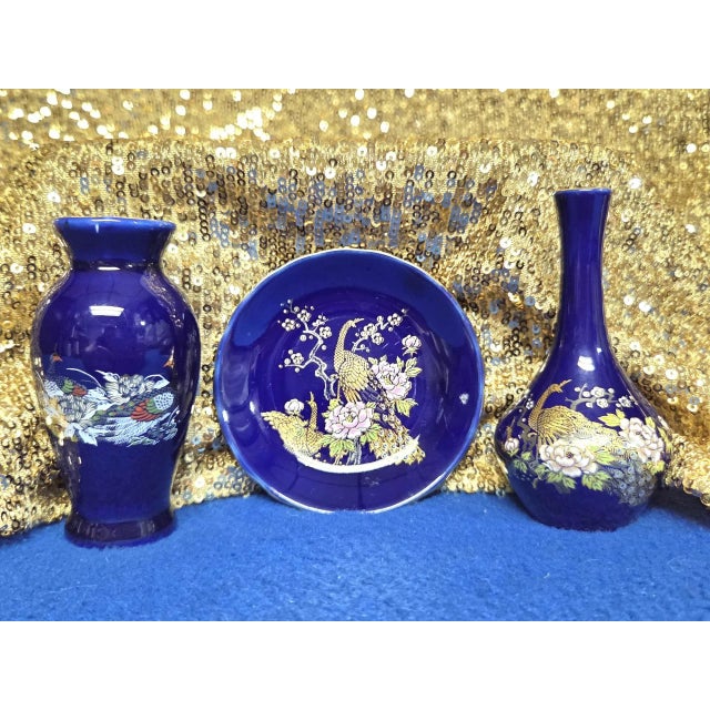 Cobalt Blue Japanese Kutani 3-Piece Set For Sale - Image 15 of 18