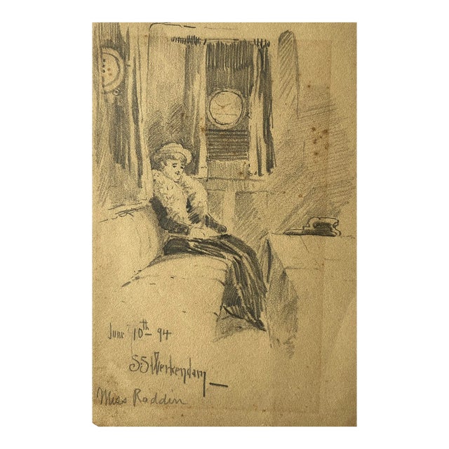 1894 Figure Drawing at Sea on Board Steamship Werkendam For Sale