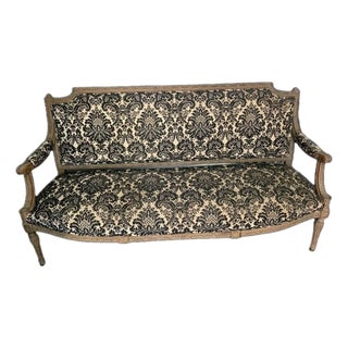 Antique French 19th Century Louis XVI Style Giltwood Settee – Carved Frame With For Sale