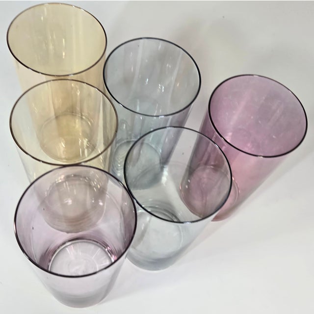 Pink Iridescent Art Nouveau Tumblers- Set of Six For Sale - Image 8 of 12