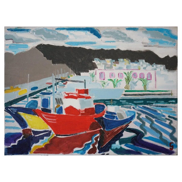 Jackson, Puerto de Mogán, Gran Canaria, Fishing Boats, 2010, Oil on Canvas For Sale