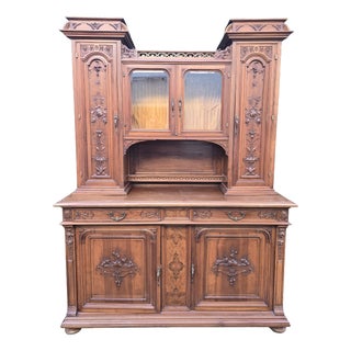 Antique Art Nouveau French Walnut Buffet Cabinet, 1900s For Sale