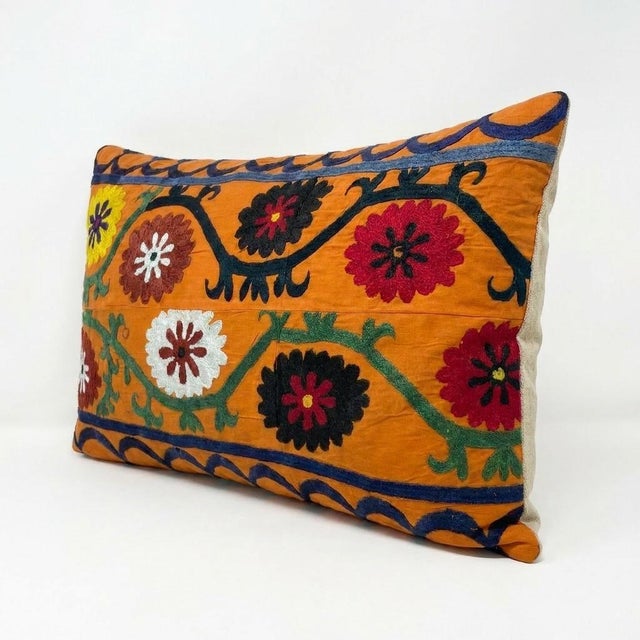 Mid-Century Modern Tribal Embroidered Suzani Lumbar Pillow Cover 18'' X 26'' For Sale - Image 3 of 4