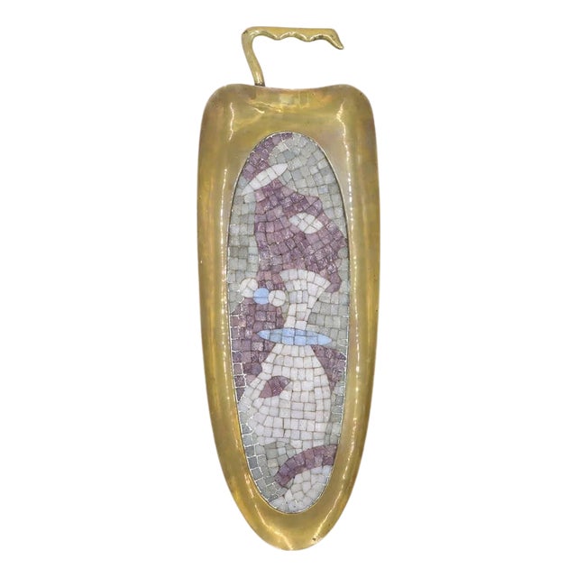 1960s Mid Century Salvador Terán Mosaic and Brass Tray For Sale