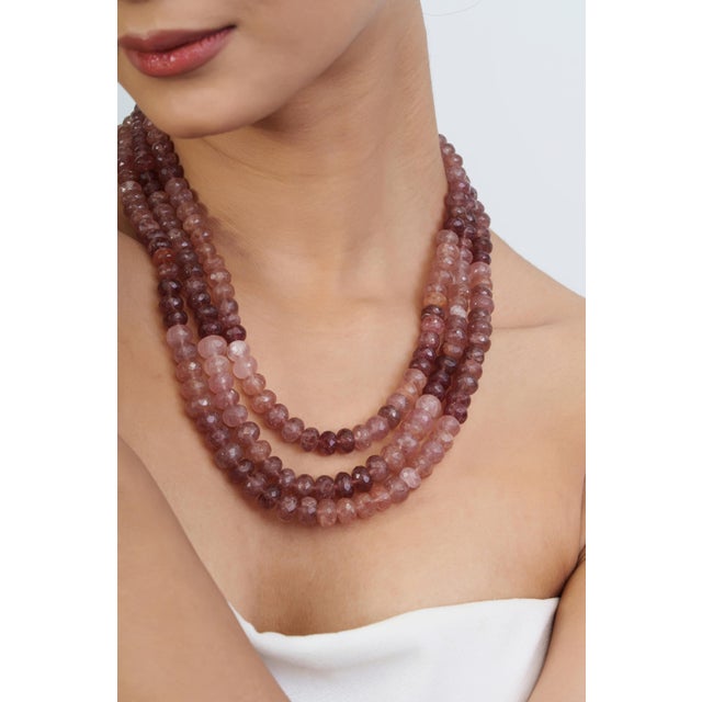 Late 20th Century Style Natural Strawberry Quartz Multi-Strand Statement Necklace, 18" For Sale - Image 4 of 14