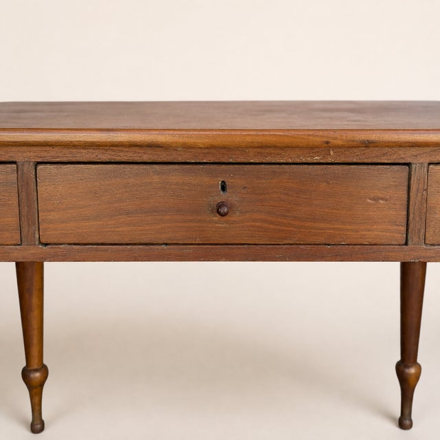 Traditional Antique Walnut Three-Drawer Writing Desk With Turned Legs For Sale - Image 3 of 18