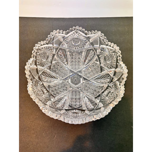 Transparent Antique Crystal Glass Serving Bowl American Brilliant Period Shotton Glass Montrose Pattern For Sale - Image 8 of 10