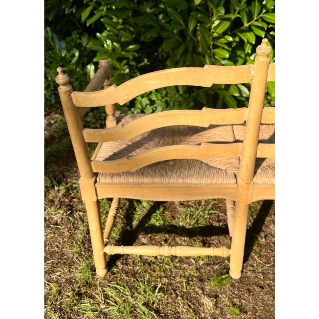 Country French Bench Settee Canned Rush Seats Vintage For Sale - Image 10 of 10