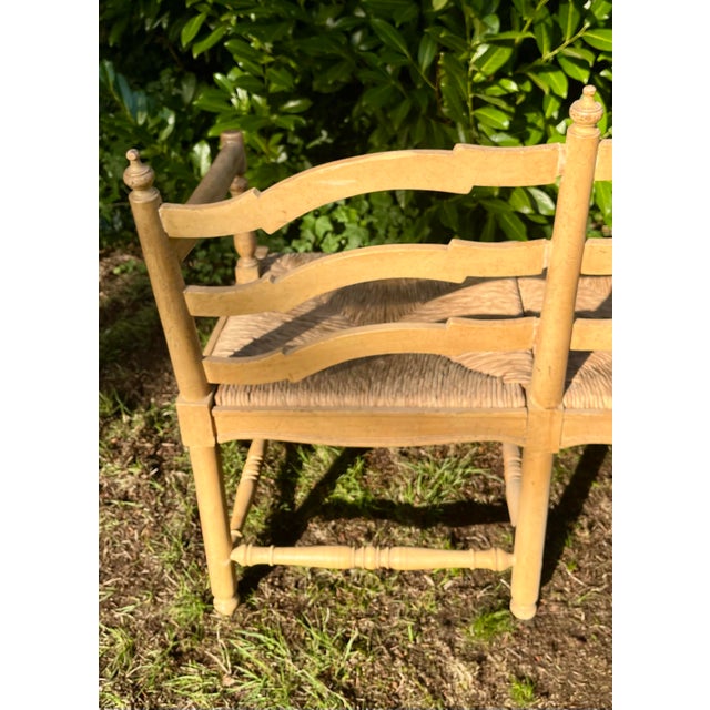 Country French Settee Bench Canned Rush Seats Vintage For Sale - Image 10 of 10