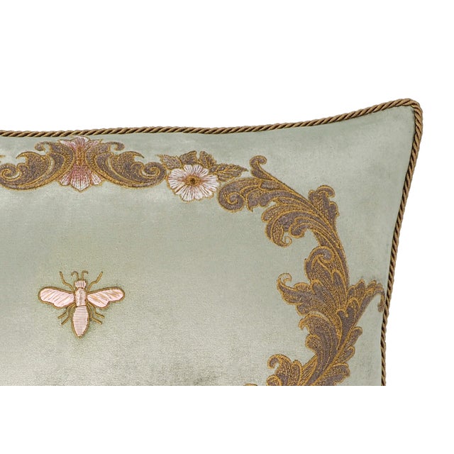 Art Nouveau Venice Green Silk Velvet Embroidered Throw Pillow Cover, 12 X 20 For Sale - Image 3 of 5