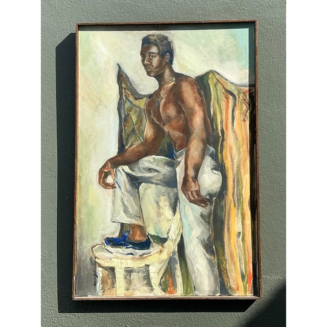 Vintage Original Oil Figural on Canvas For Sale In West Palm - Image 6 of 12