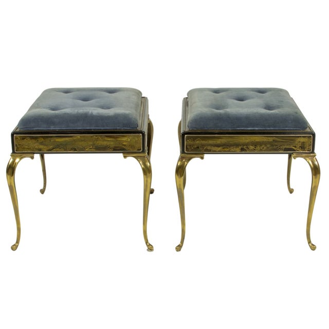 An exceptional and highly collectible pair of Mastercraft stools, circa 1970s, combining the sculptural furniture design...