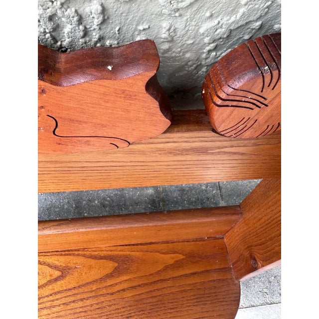 Vintage Mid-Late 20th Century Hand Crafted Oak Wall Shelf With Carved Cat For Sale - Image 9 of 10