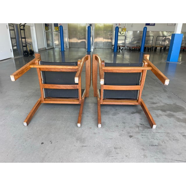 Vintage Teak Sling Patio Lounge Chairs With Black Mesh – Robb & Stucky, A Pair For Sale - Image 14 of 14