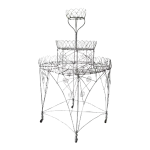 Antique 19th Century Victorian Wire Garden Plant Stand Round with Three Tiers