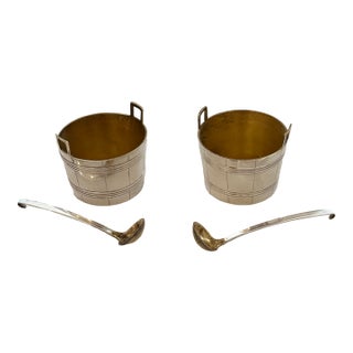 Tiffany & Co Antique Sterling Basket Form Salt Cellars With Spoons For Sale
