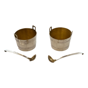 Tiffany & Co Antique Sterling Basket Form Salt Cellars With Spoons