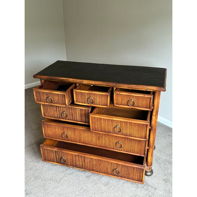 Wood Late 20th Century Baker Rattan 7 Drawer Bachelor Chest of Drawers For Sale - Image 7 of 10