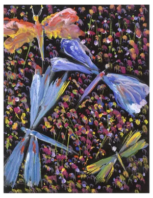 Gustave Bourgogne, Flowers and Dragonflies, Mid 20th Century, Gouache Painting