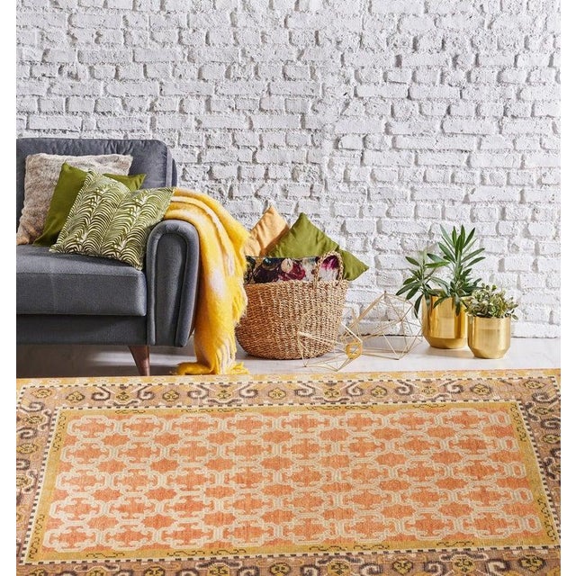 2020s 6x9 Yellow Hand-Knotted Wool Trellis Motif Geometric Modern Carpet Rug For Sale - Image 5 of 6