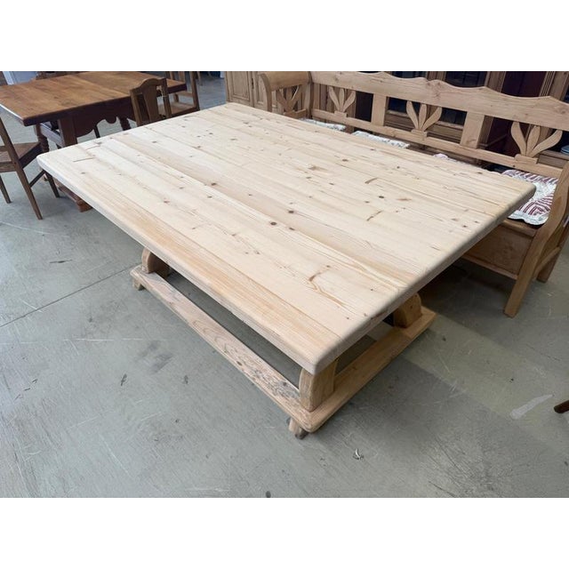 Wood Rustic Farmhouse Table in Spruce For Sale - Image 7 of 15
