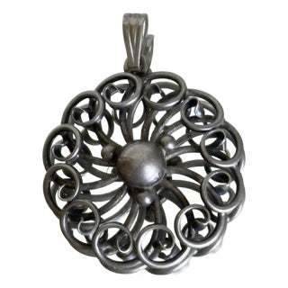 Vintage Mid Century Modern Hans Hansen 925 Sterling Silver Filigree Pendant Necklace, Denmark 1960s For Sale