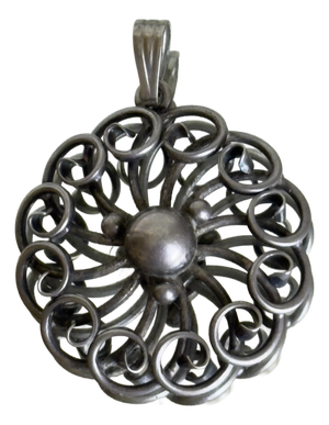Vintage Mid Century Modern Hans Hansen 925 Sterling Silver Filigree Pendant Necklace, Denmark 1960s