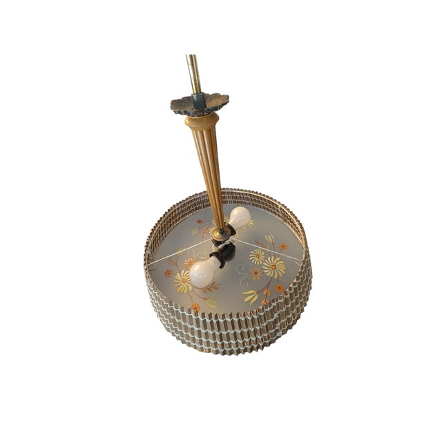 Finnish Model 20317 Pendant Lamp with Wooden Slat Shade and Hand-Painted Kauklahti Glass.idman by Gunnel Nyman for Idman, 1940s For Sale - Image 11 of 16