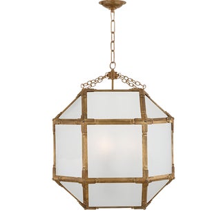 Suzanne Kasler for Visual Comfort Signature Morris Medium Lantern in Gilded Iron with Frosted Glass For Sale