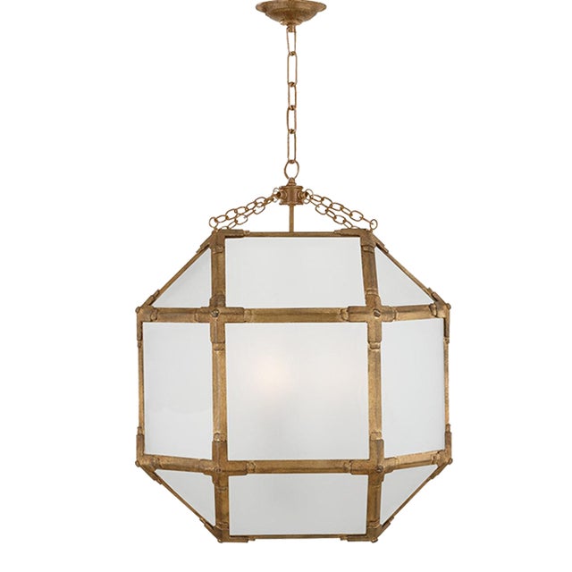 Suzanne Kasler for Visual Comfort Signature Morris Medium Lantern in Gilded Iron with Frosted Glass For Sale
