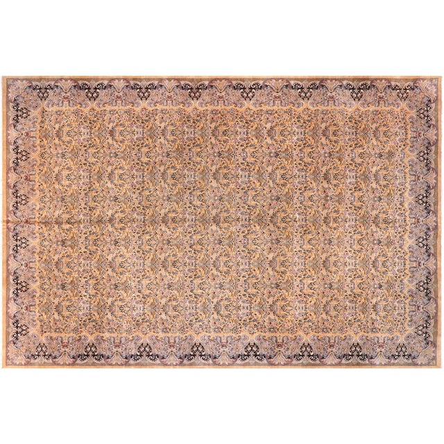 Brass Art Nouveau Foral 1990's Pak-Persian Gold/Gold Wool Rug - 12'0'' X 17'8'' For Sale - Image 8 of 9
