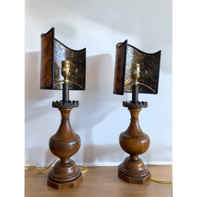 Set of 2 Theodore Alexander Wood and Metal Table Lamps | Chairish