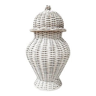 Wicker Ginger Jar in White, Small For Sale