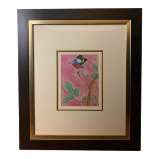 “Songbird” Watercolor on Silk (1955) Unknown Artist For Sale