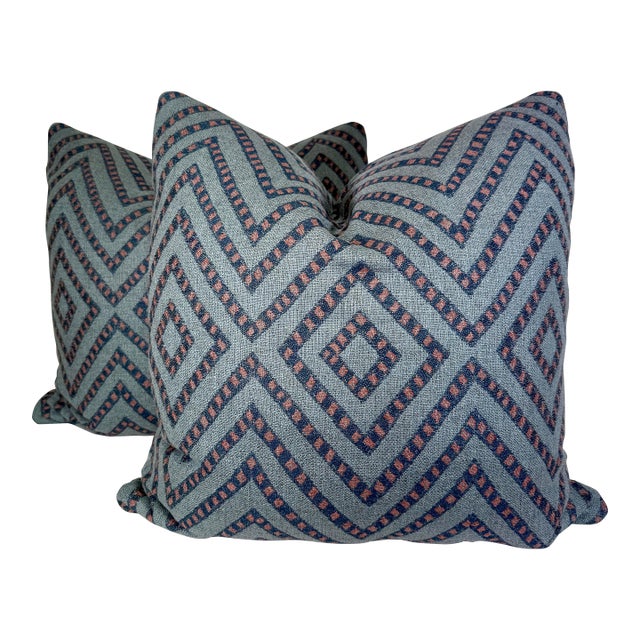 Peter Dunham "Mansa" in Blue/Red Indoor/Outdoor Pillows-a Pair For Sale