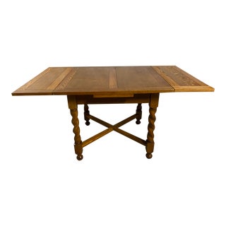 Circa 1900s Draw Leaf, Tiger Oak, Twisted Barley Dining Table Made in England. For Sale