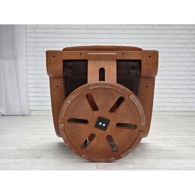 Swedish Swivel Armchair in Nubuck Leather, Canvas and Beech Bentwood, 1980s For Sale - Image 17 of 18