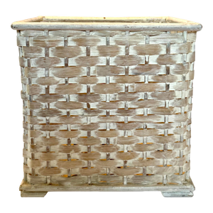 Vintage White Washed Ratan Wicker Rectangular Basket Bin Wastebasket