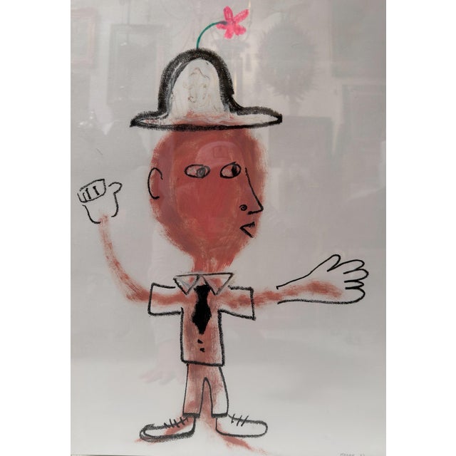 Original Makan Negahban Painting on Paper in Lucite Frame.