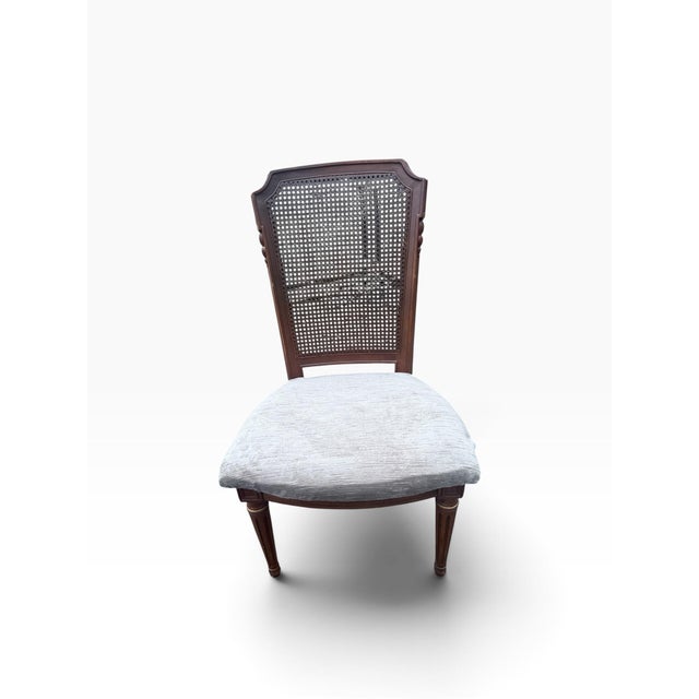 Vintage French Provincial Cane-Back Side Chairs With Taupe Upholstery, Pair For Sale - Image 9 of 9