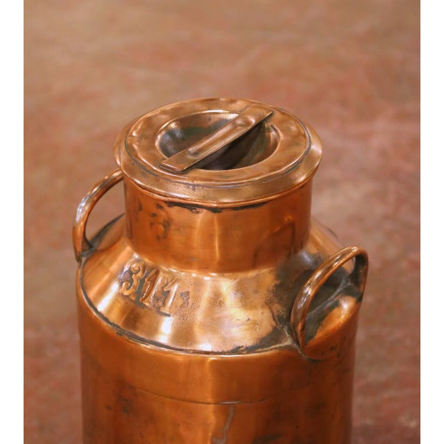 19th Century French Polished Copper Milk Can With Lid and Handles For Sale - Image 4 of 12