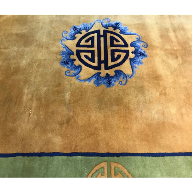 Gold 1920s Antique Vintage Art Deco Chinese Rug-8’11’x12" For Sale - Image 8 of 13