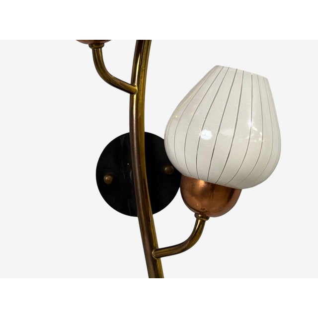 1940s Mid-Century Modern, Astra, Monumental Floral Sconces, Copper, Brass, Glass - a Pair For Sale - Image 14 of 14
