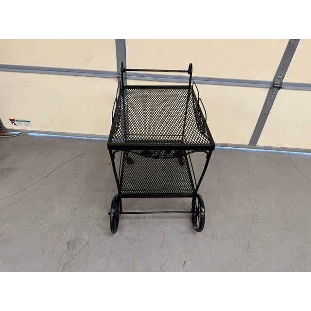 Vintage Mid Century Modern Salterini Style Outdoor Iron Bar Cart on Wheels For Sale In Philadelphia - Image 6 of 12
