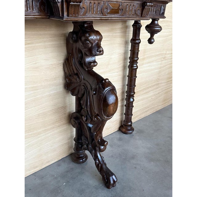 Brown Antique Italian Renaissance Revival Carved Figural Bust with Winged Lion's Head, 1900s For Sale - Image 8 of 14