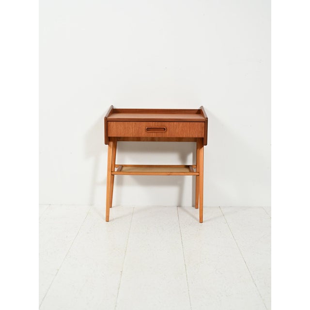 Scandinavian Bedside Table with Fabric Shelf, 1960s For Sale - Image 9 of 9